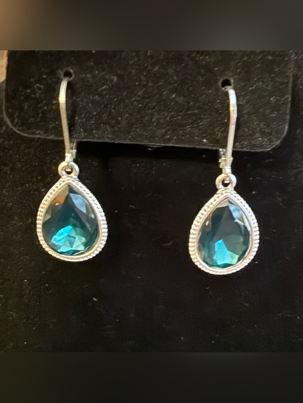 Nine West Silver-Tone Emerald Green Colored Teardrop Leverback Earrings